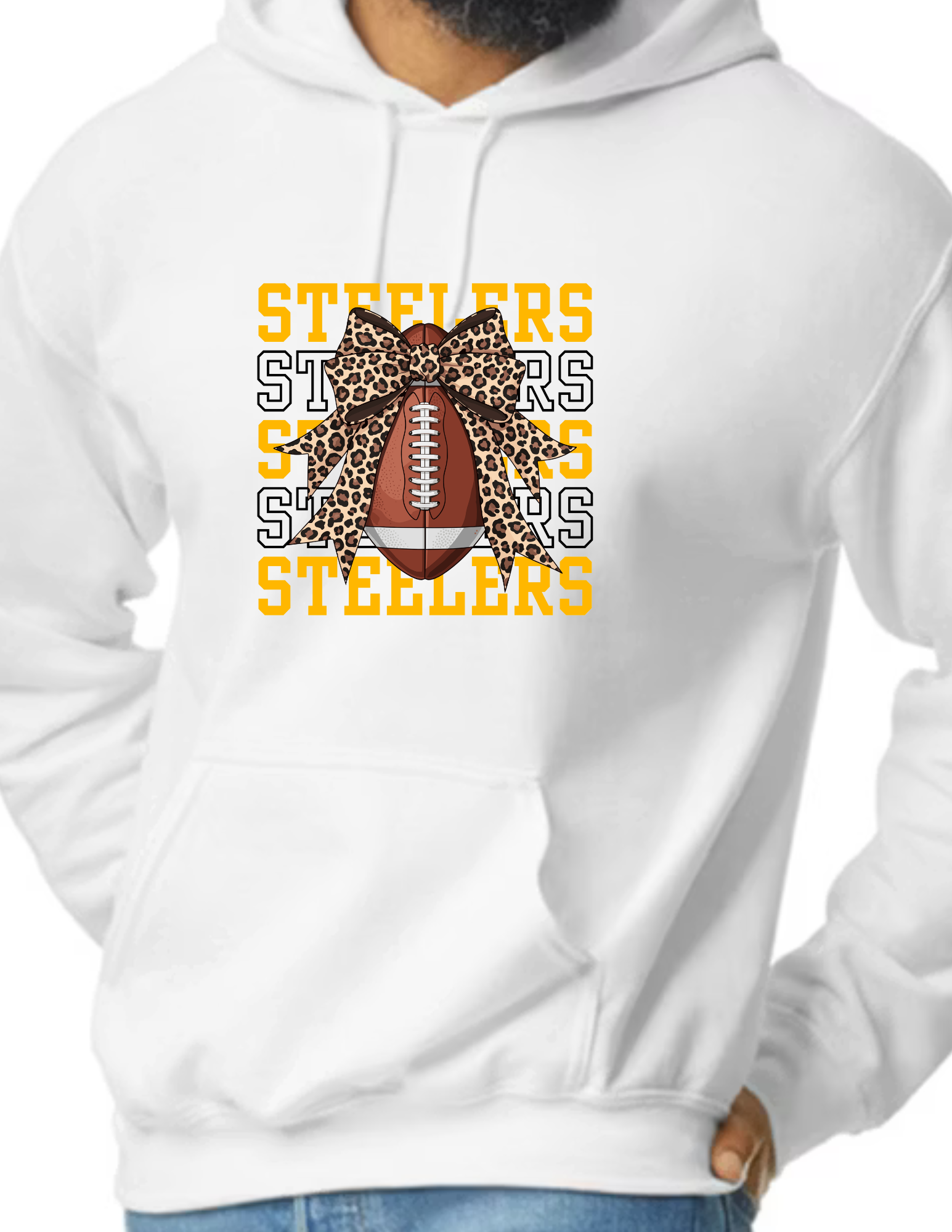 Steelers Football Bow- White