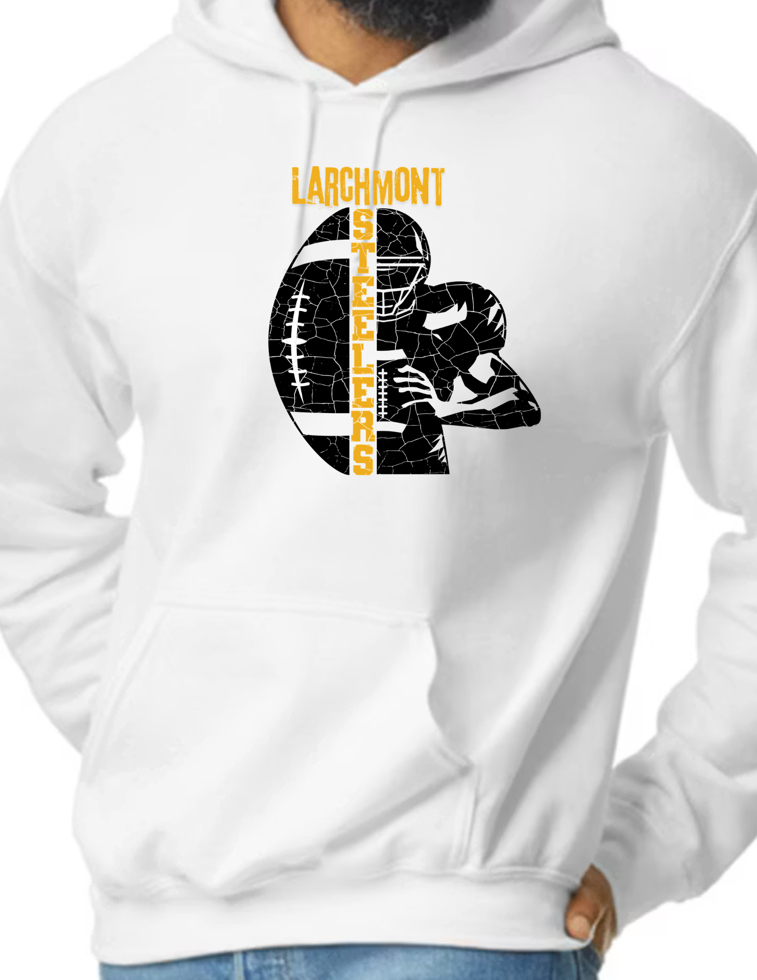Larchmont Steelers Football & Player Image- White (CUSTOMIZED NAME ON BACK)