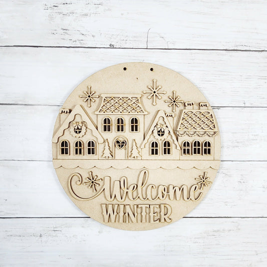 Welcome Winter Round With Lights Round- DIY Blank
