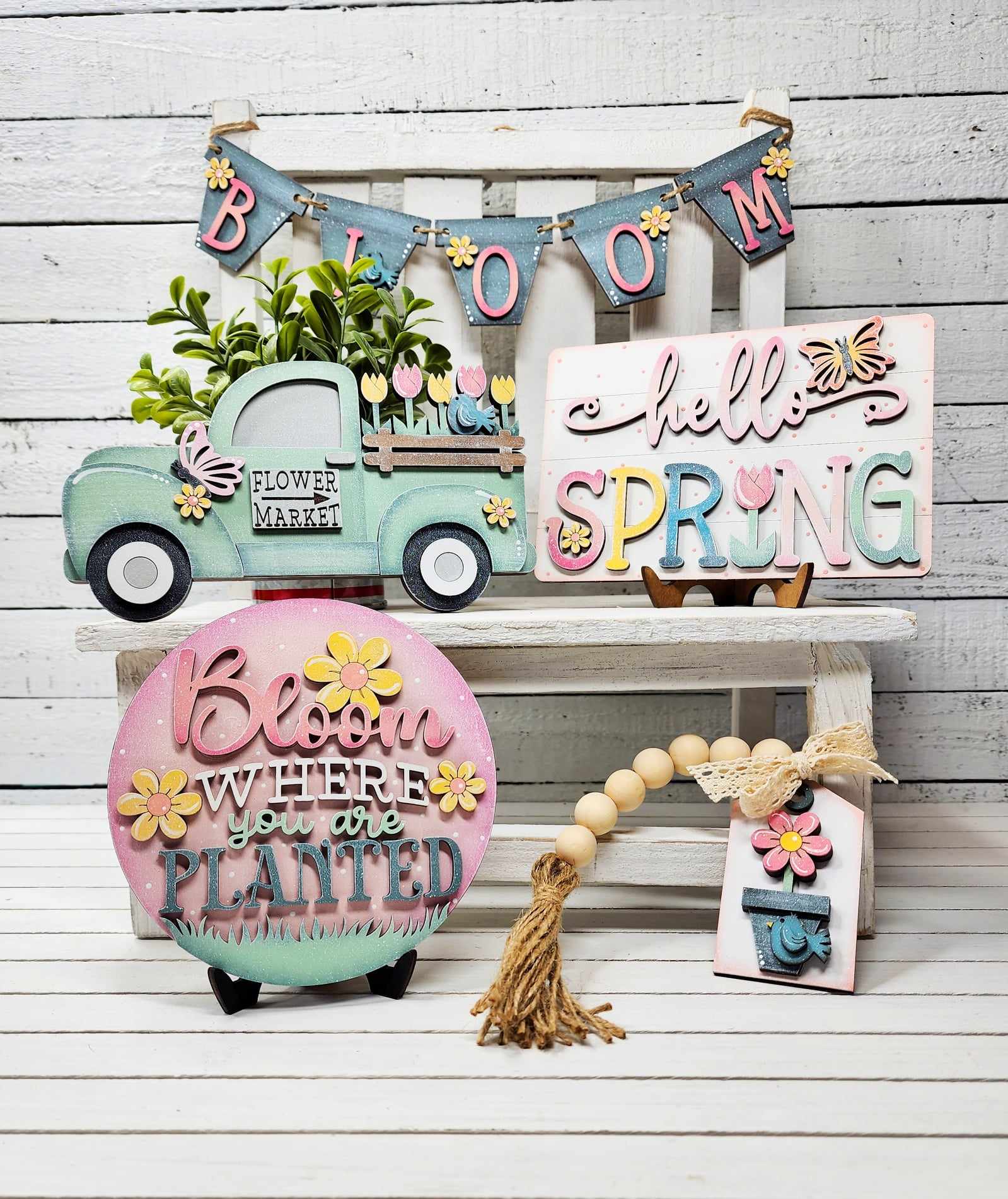 Hello Spring Tiered Tray Decor Set