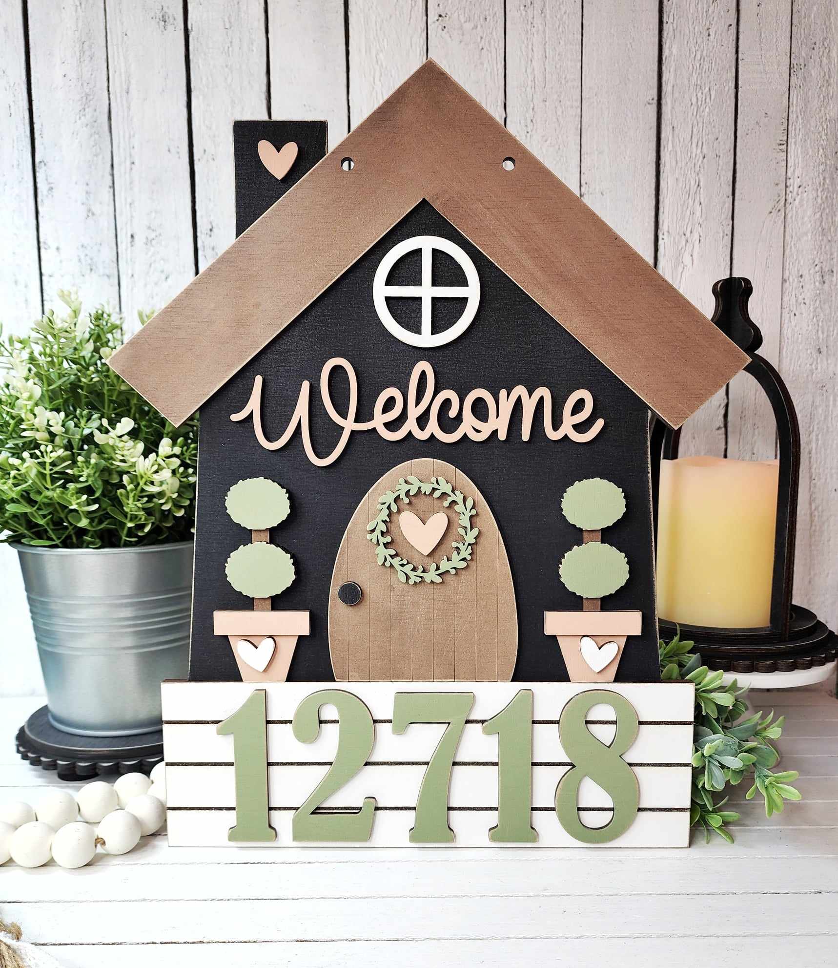 Welcome Home House Number Hanger OR Shelf Sitter