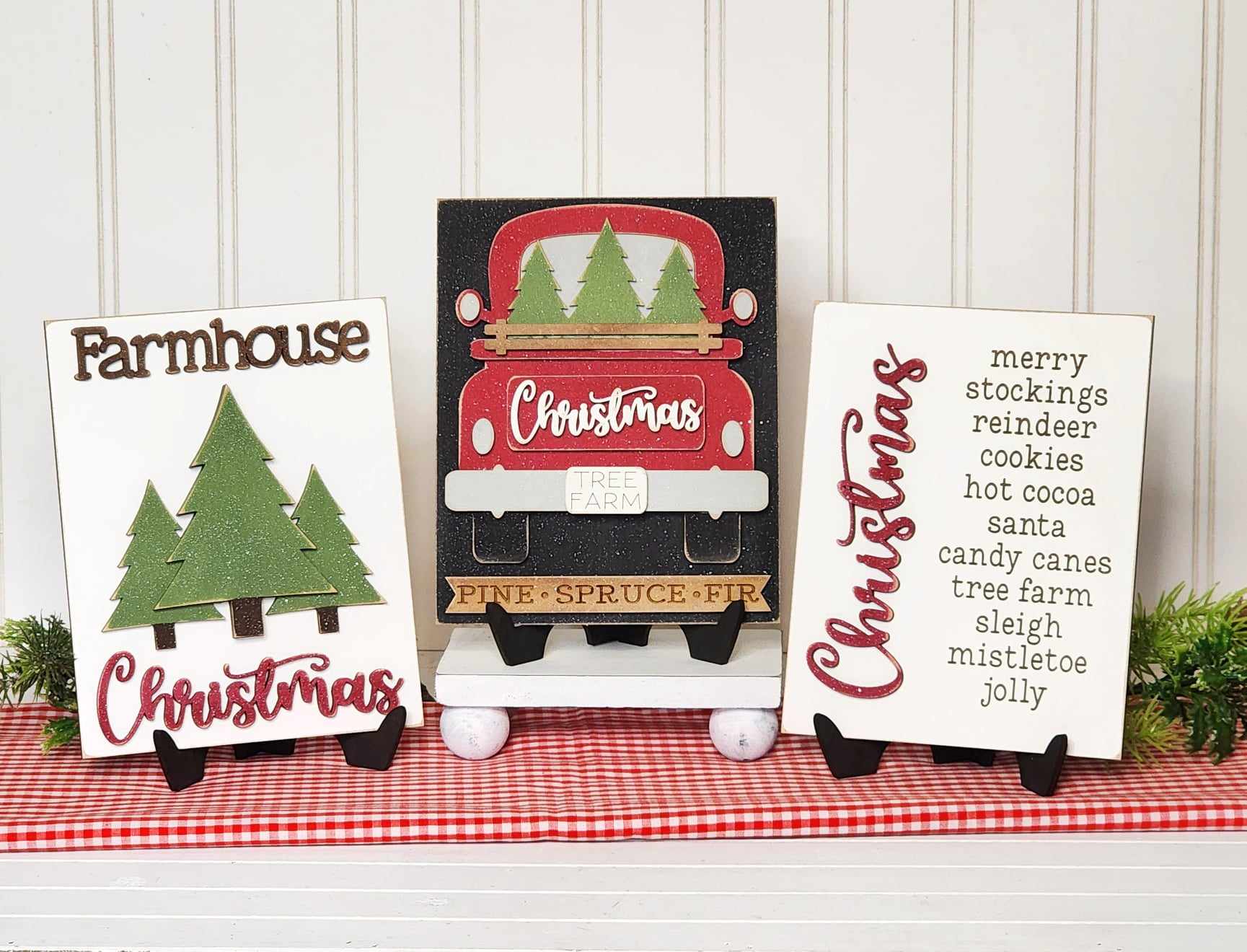 Country Christmas Tree Farm Sign Trio with Stands OR Frames