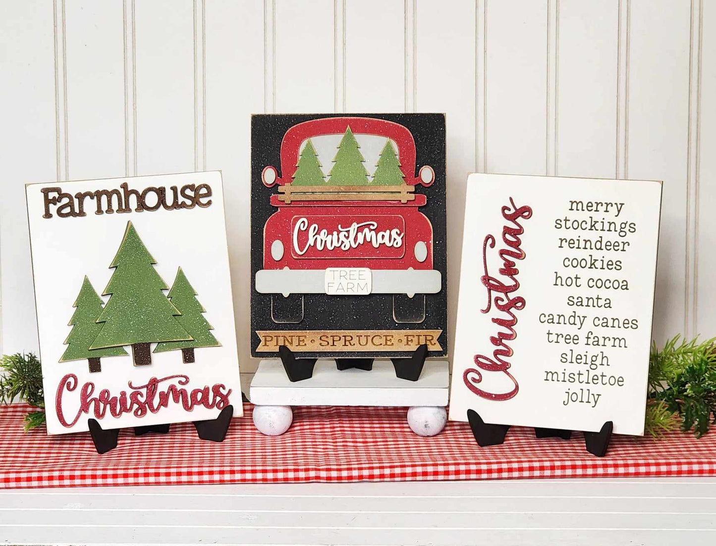 Country Christmas Tree Farm Sign Trio with Stands OR Frames- Paint Party Kit
