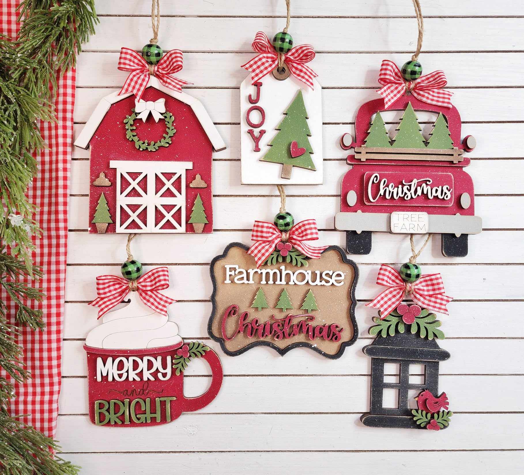 Country Christmas Tree Farm Ornament Set