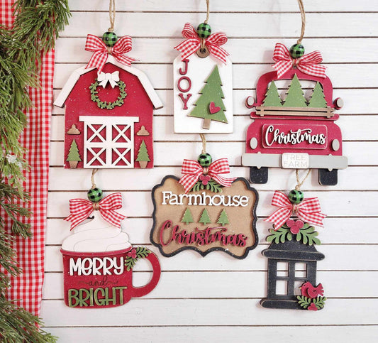 Country Christmas Tree Farm Ornament Set- Paint Party Kit