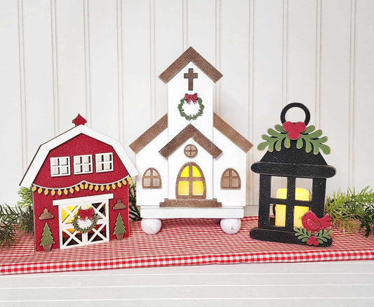 Country Christmas Tree Farm Tea Light Mantle Sitter- Paint Party
