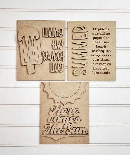 Sweet Summertime Sign Trio with Stands OR Frames- DIY Blanks