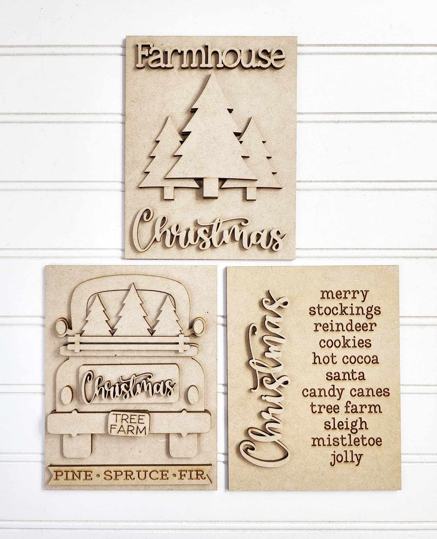 Country Christmas Tree Farm Sign Trio with Stands OR Frames- Paint Party Kit