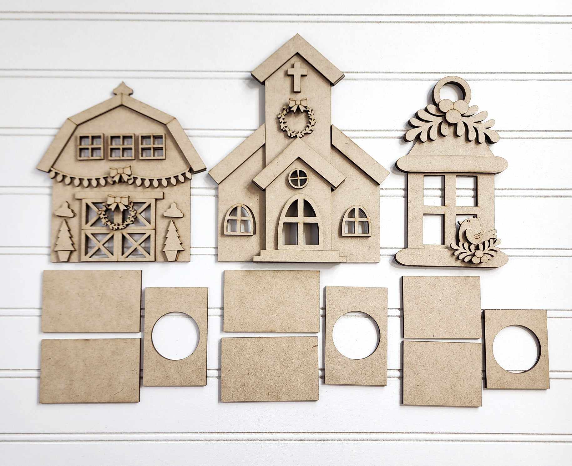 Country Christmas Tree Farm Tea Light Mantle Sitter- DIY Blank