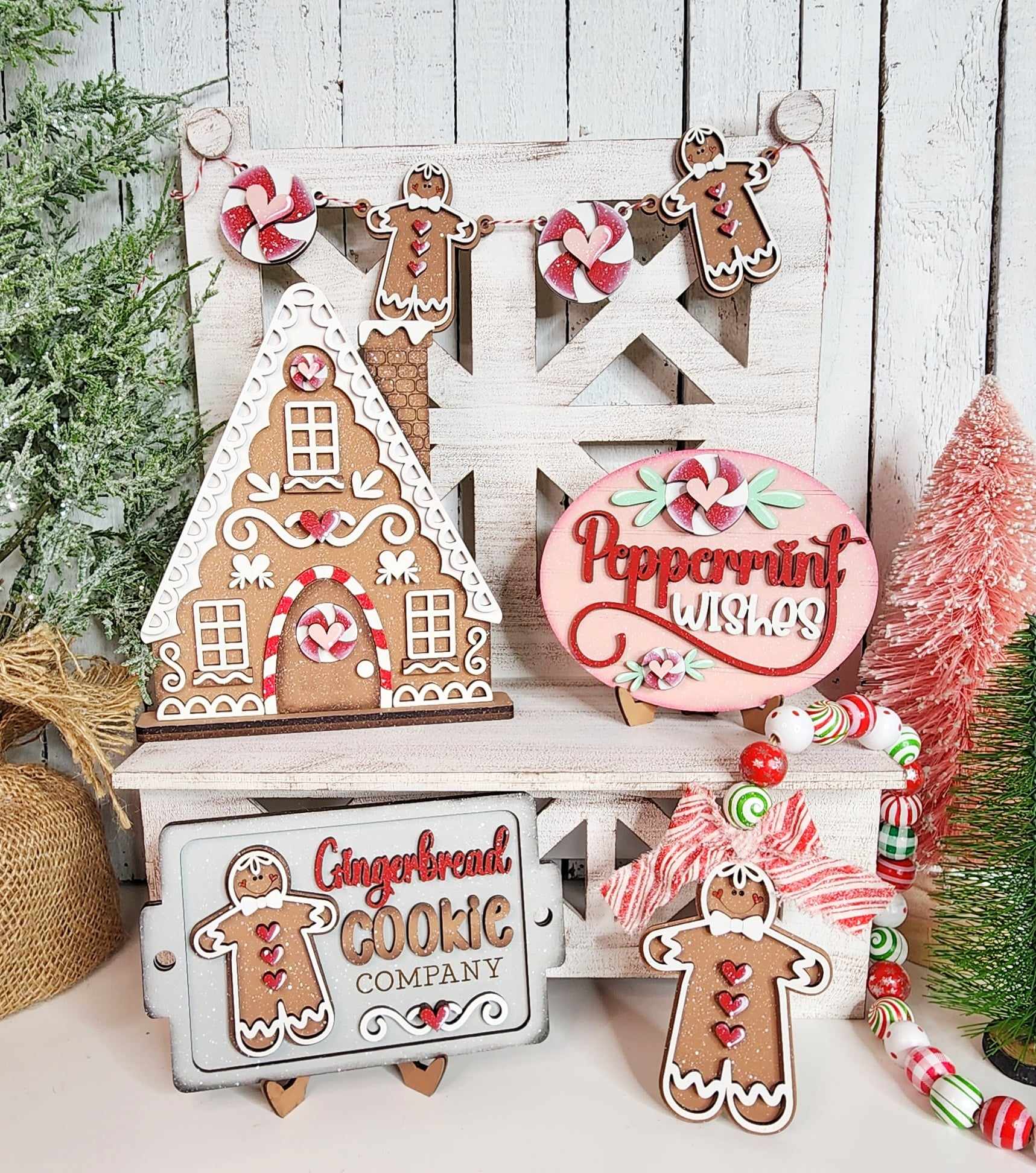 Gingerbread & Peppermints Tiered Tray Decor Set