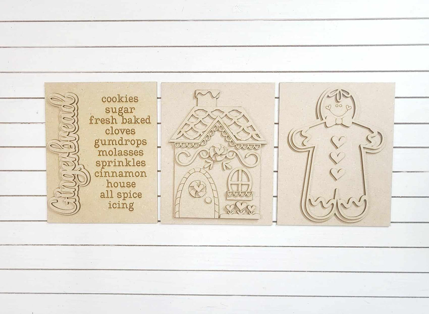 Gingerbread Sign Trio with Stands OR Frames- Paint Party Kit