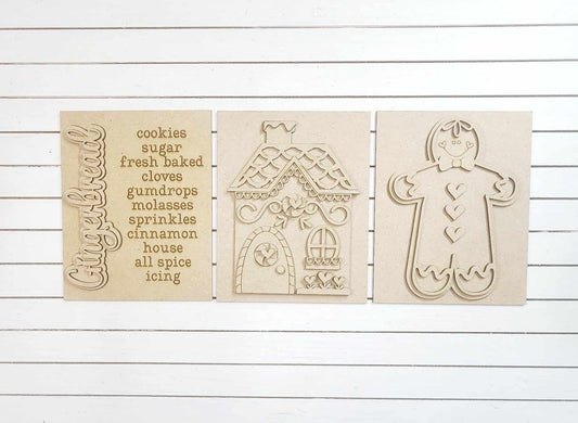 Gingerbread Sign Trio with Stands OR Frames- DIY Blanks