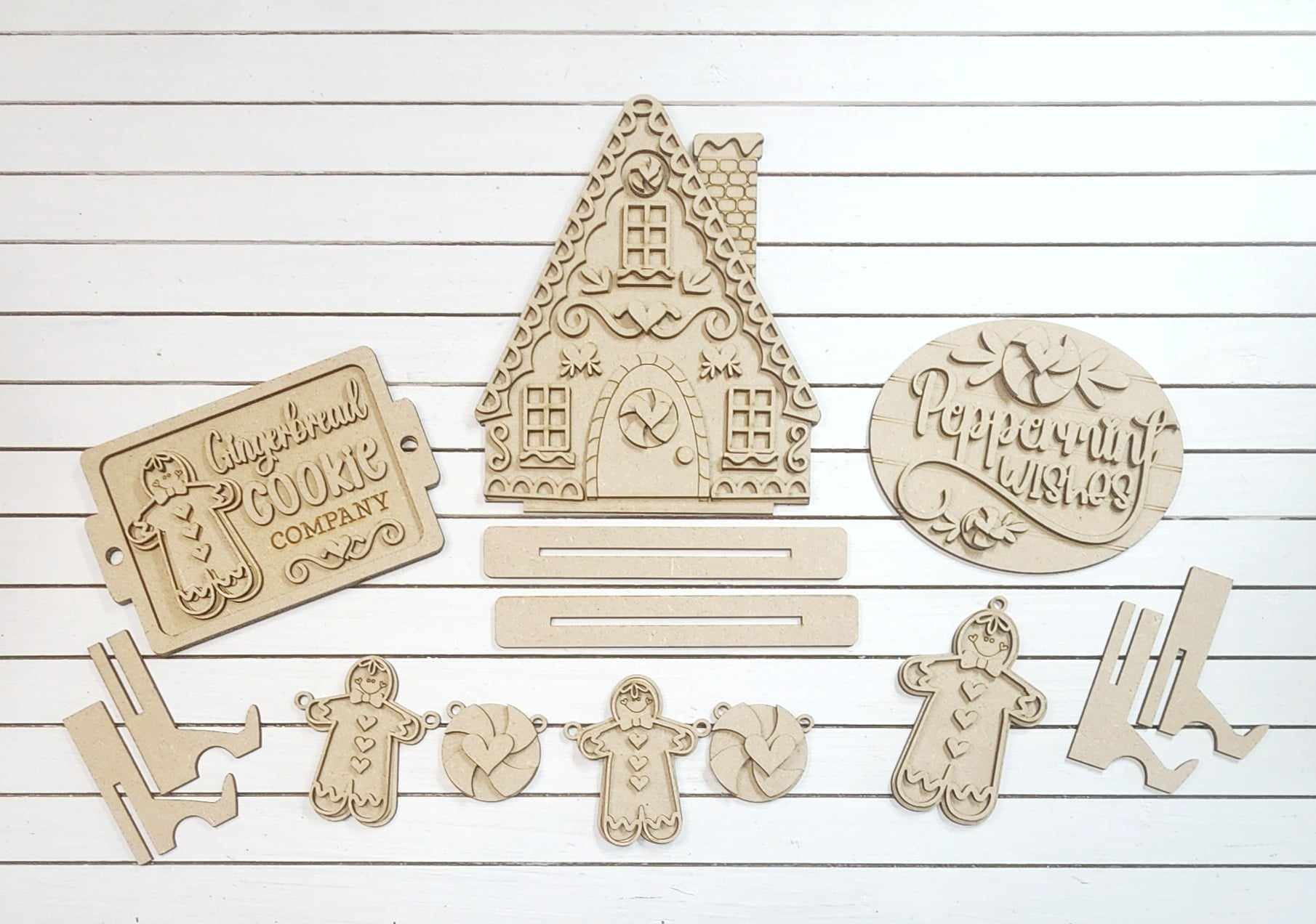 Gingerbread & Peppermints Tiered Tray Decor Set- DIY Blank