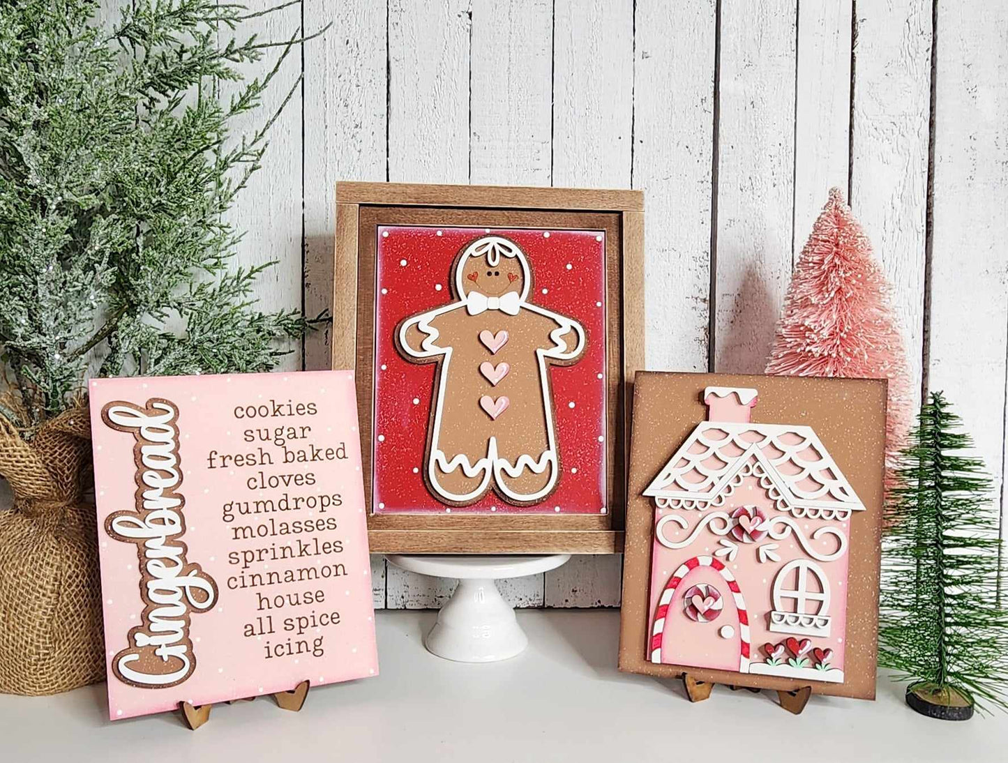 Gingerbread Sign Trio with Stands OR Frames- Paint Party Kit