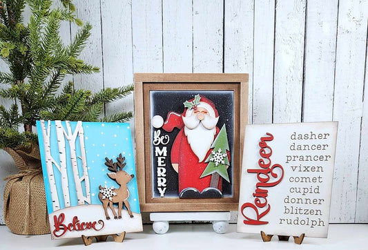 Oh Deer Christmas Sign Trio with Stands OR Frames- Paint Party Kit