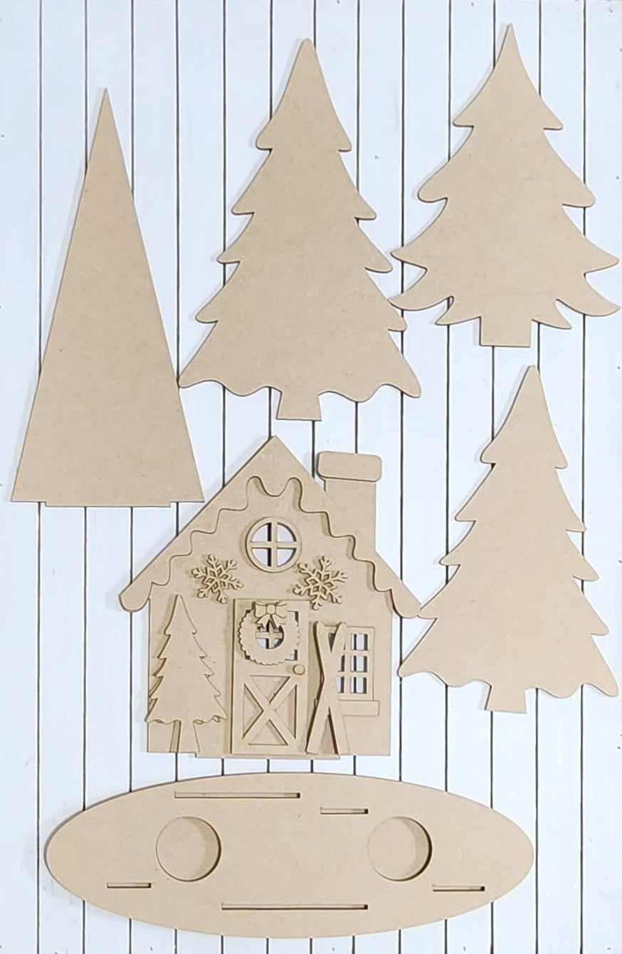 Winter Cabin Tea Light Mantle Sitter- Paint Party