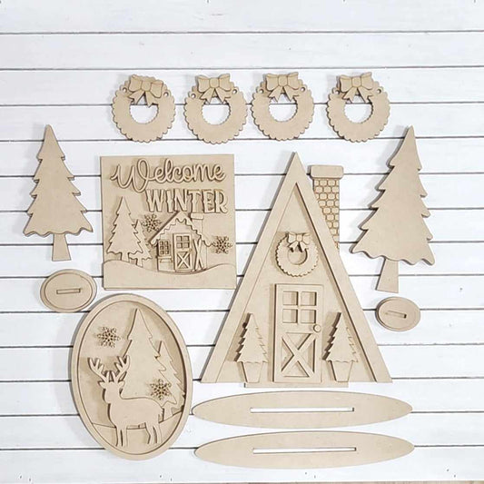 Winter Cabin Tiered Tray Decor Set- DIY Blank