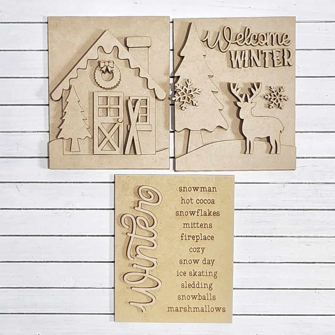 Winter Cabin Sign Trio with Stands OR Frames- Paint Party Kit