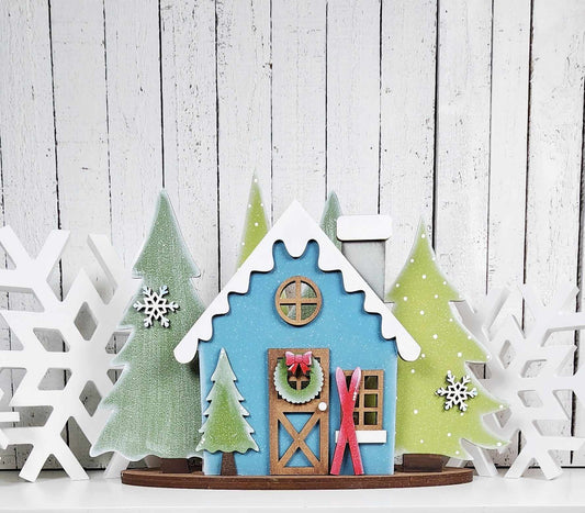 Winter Cabin Tea Light Mantle Sitter- Paint Party