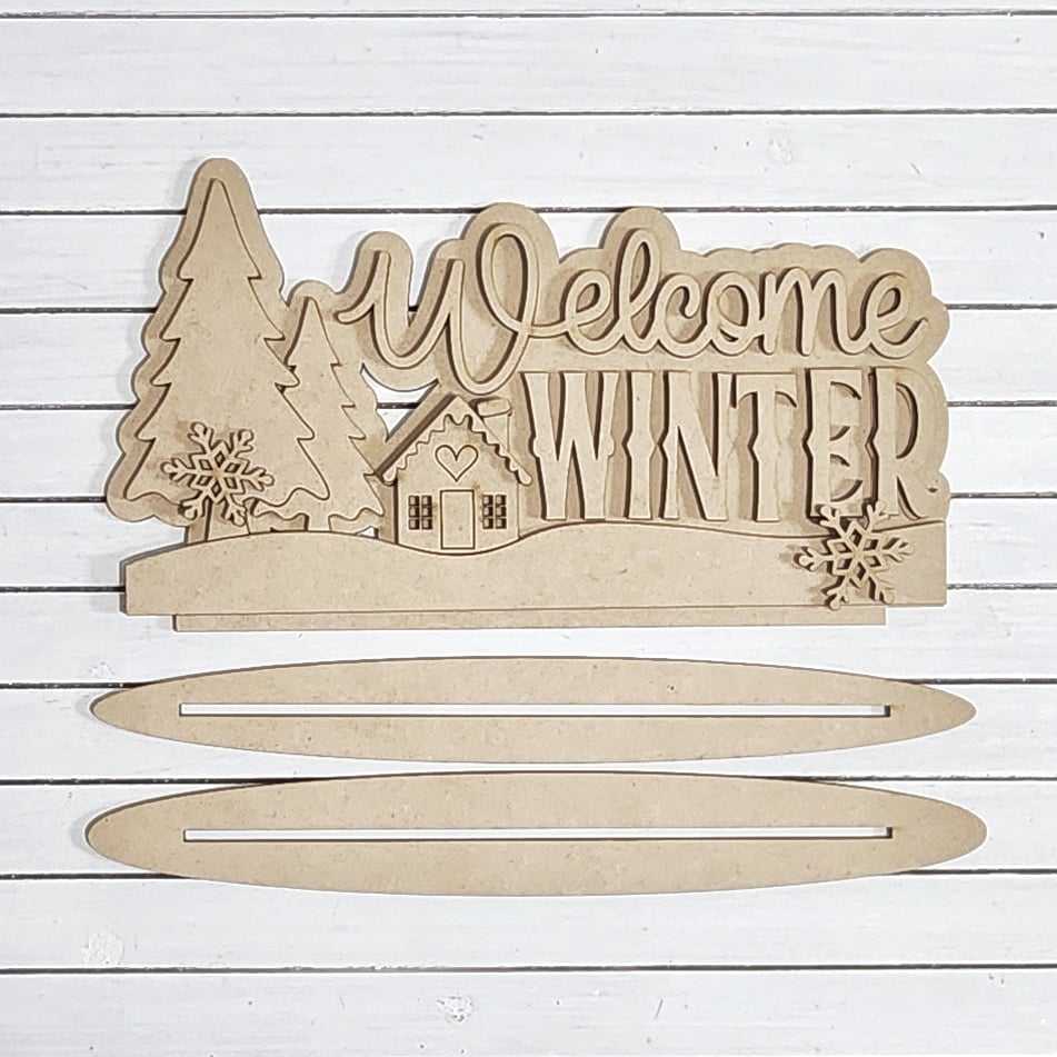 Winter Cabin Welcome Winter Shelf Sitter- DIY Blank