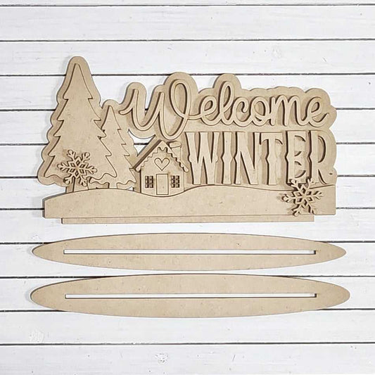 Winter Cabin Welcome Winter Shelf Sitter- DIY Blank
