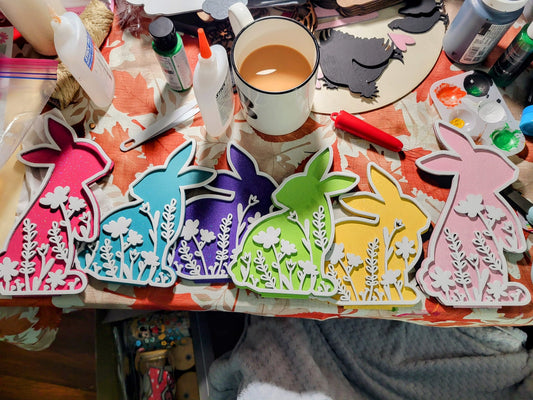 Floral Bunny Trio Shelf Sitter- DIY Blank