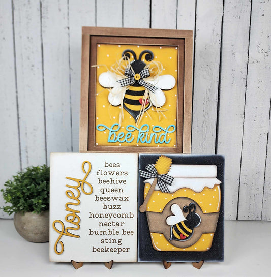 Hello Honey Sign Trio with Stands OR Frames - Paint Party Kit