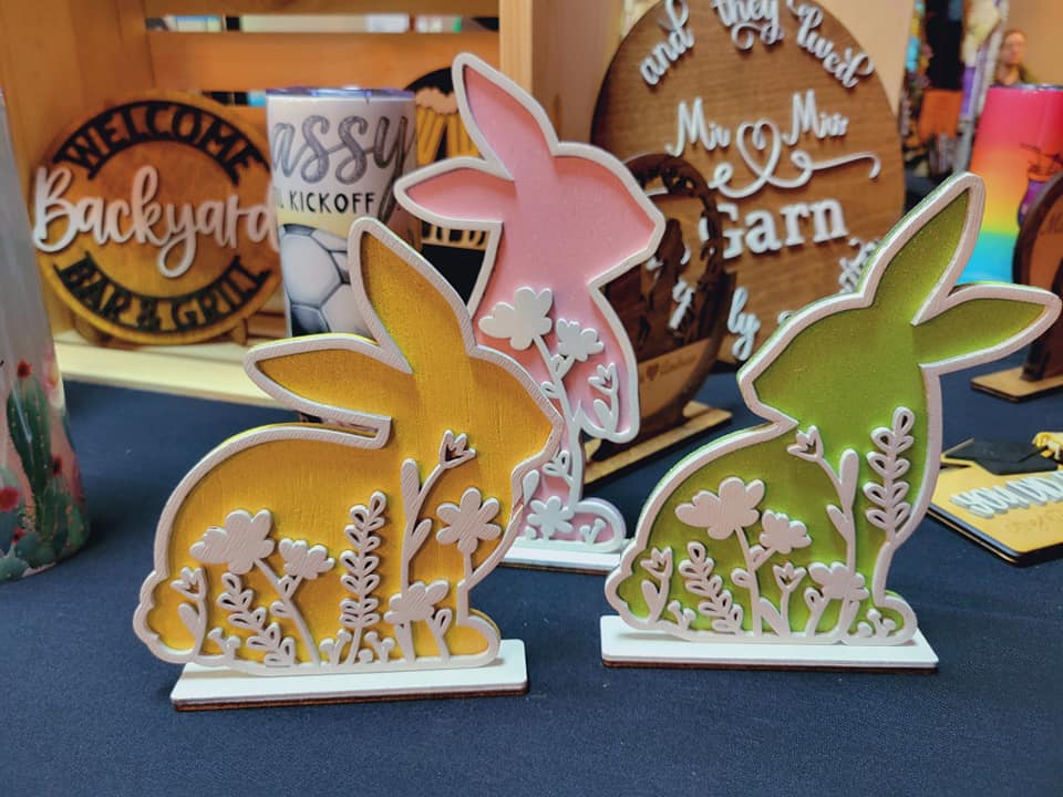 Floral Bunny Trio Shelf Sitter- Paint Party