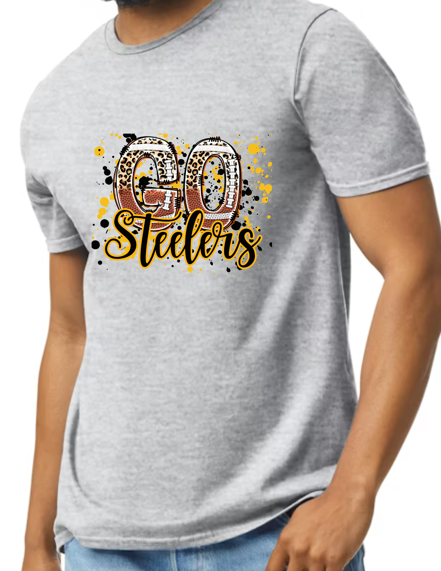 Go Steelers Spatter- Light Grey (CUSTOMIZED NAME ON BACK)