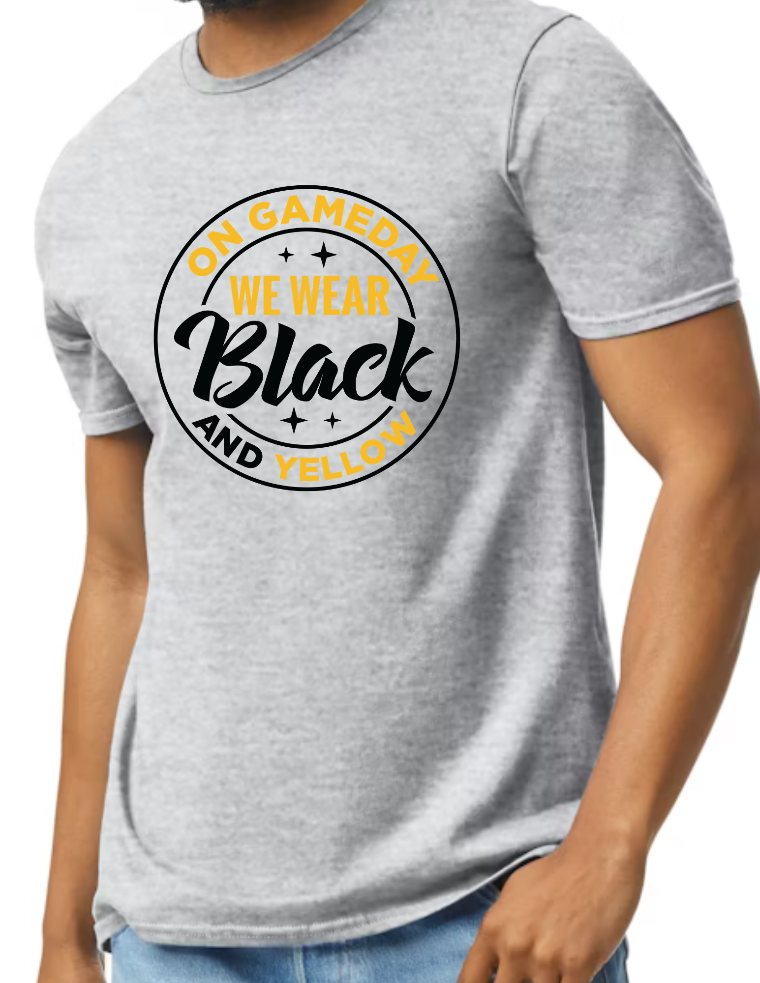 On Game Day We Wear Black & Yellow, Black- Light Grey
