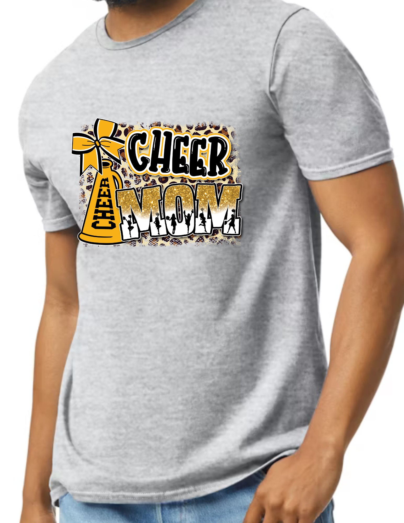 Cheer Mom Cheetah Print- Light Grey (CUSTOMIZED NAME ON BACK)