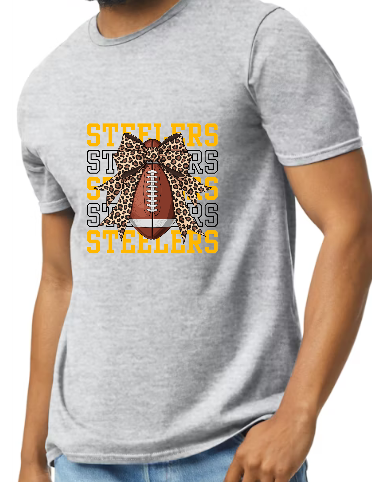 Steelers Football Bow- Light Grey