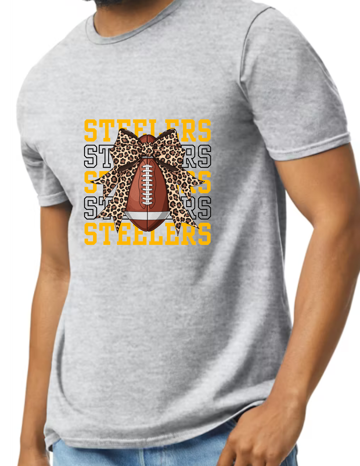Steelers Football Bow- Light Grey