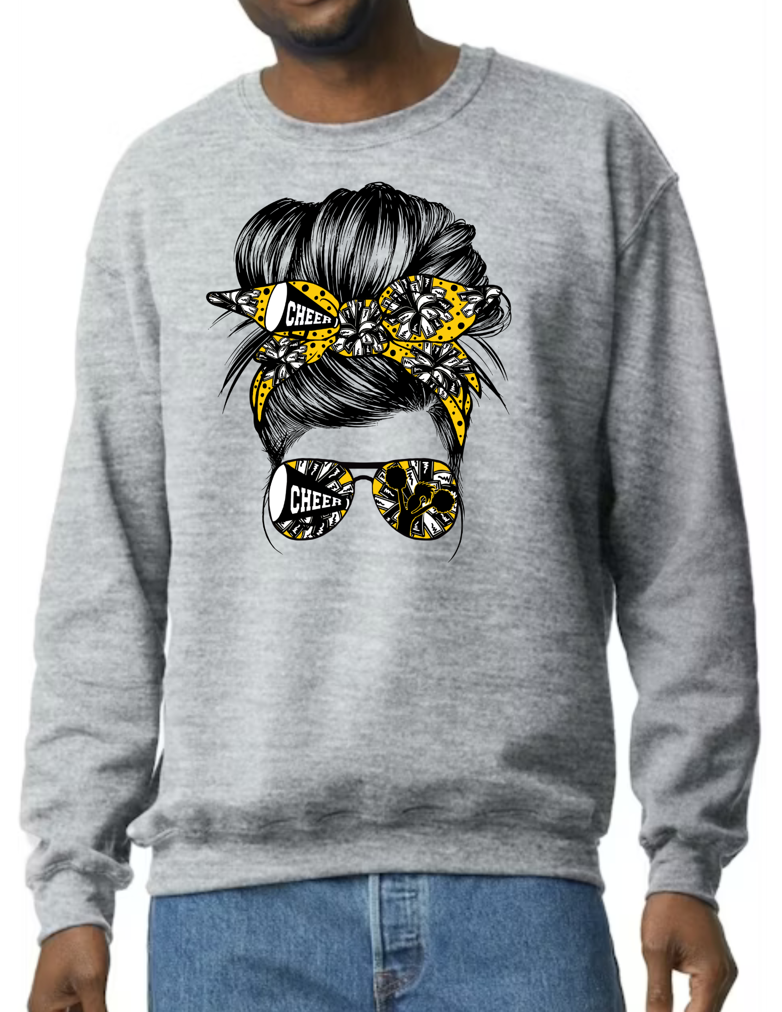 Cheer Mom Messy Bun- Light Grey (CUSTOMIZED NAME ON BACK)