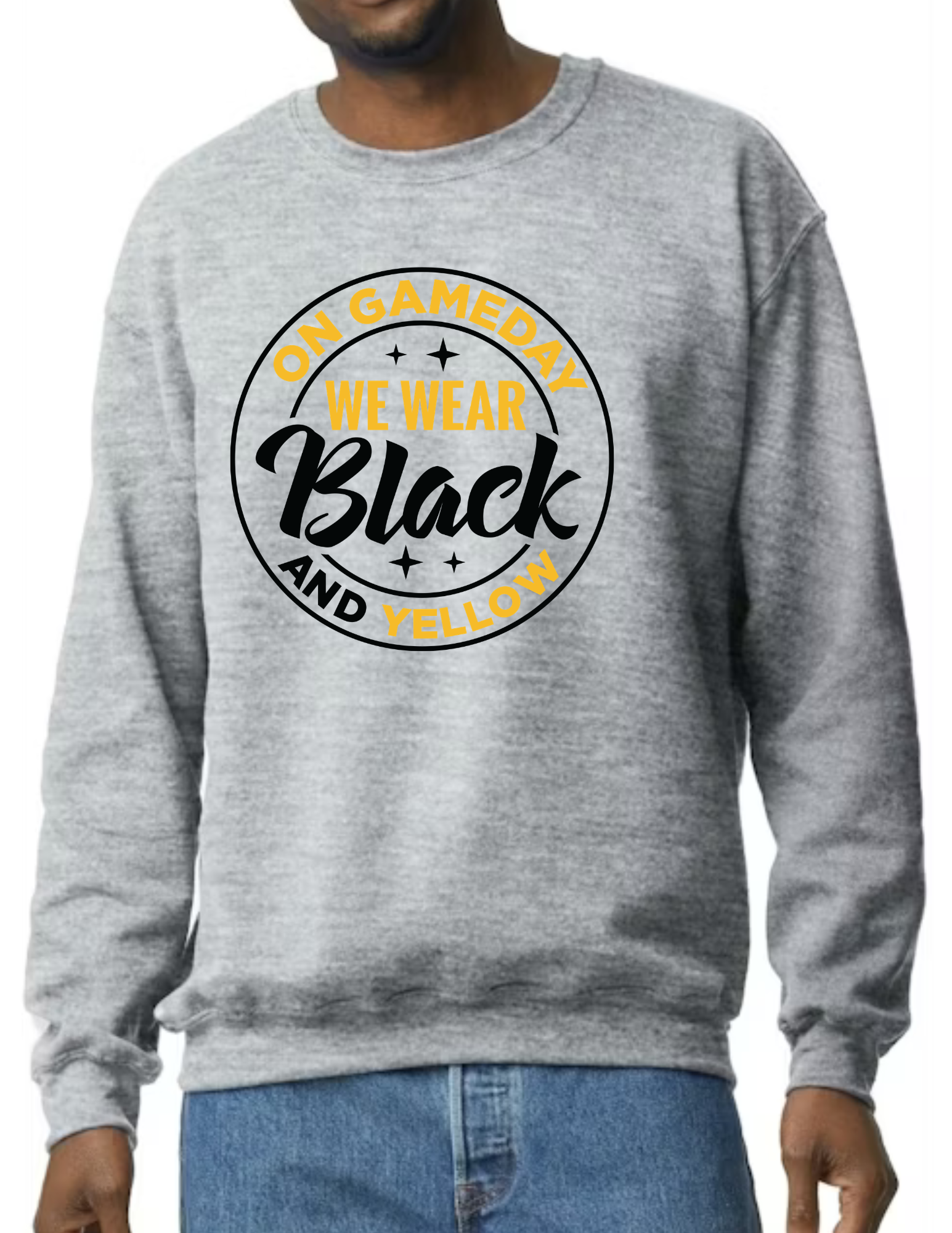 On Game Day We Wear Black & Yellow, Black- Light Grey