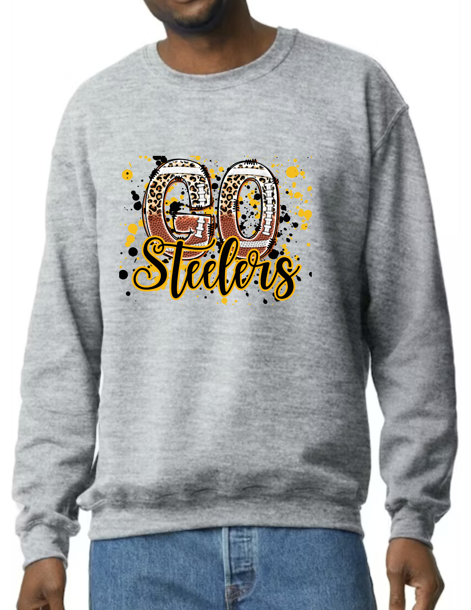 Go Steelers Spatter- Light Grey (CUSTOMIZED NAME ON BACK)