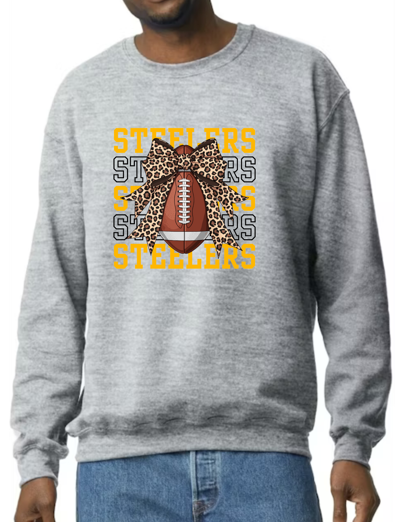 Steelers Football Bow- Light Grey