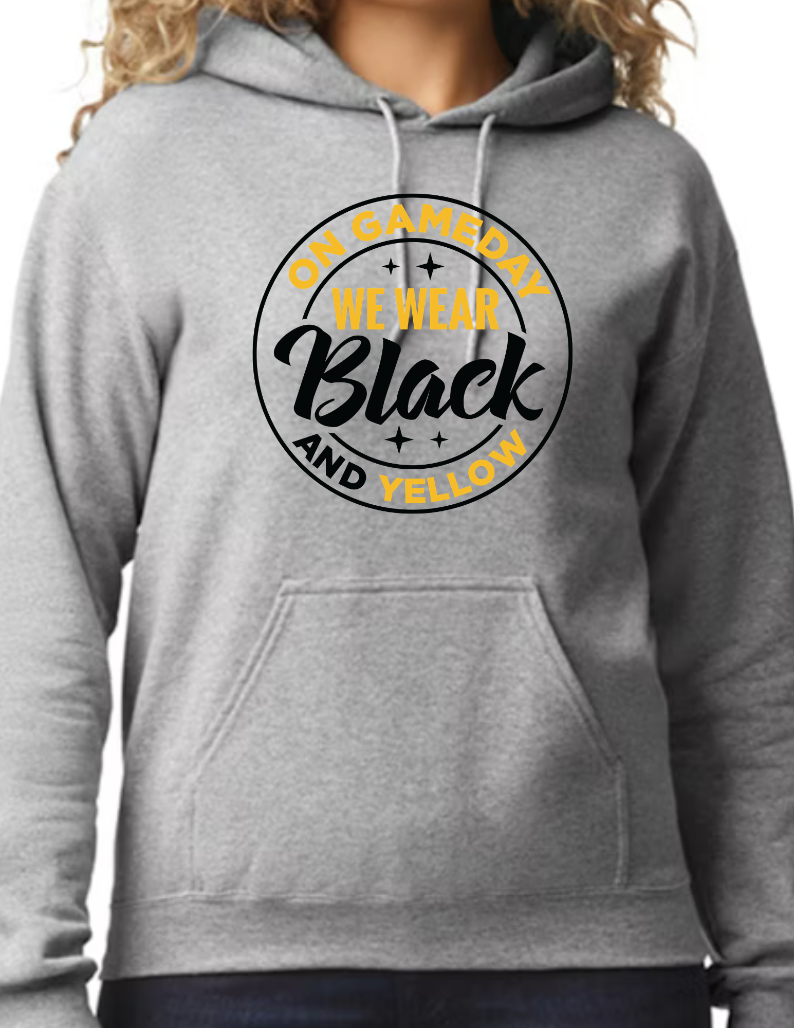 On Game Day We Wear Black & Yellow, Black- Light Grey