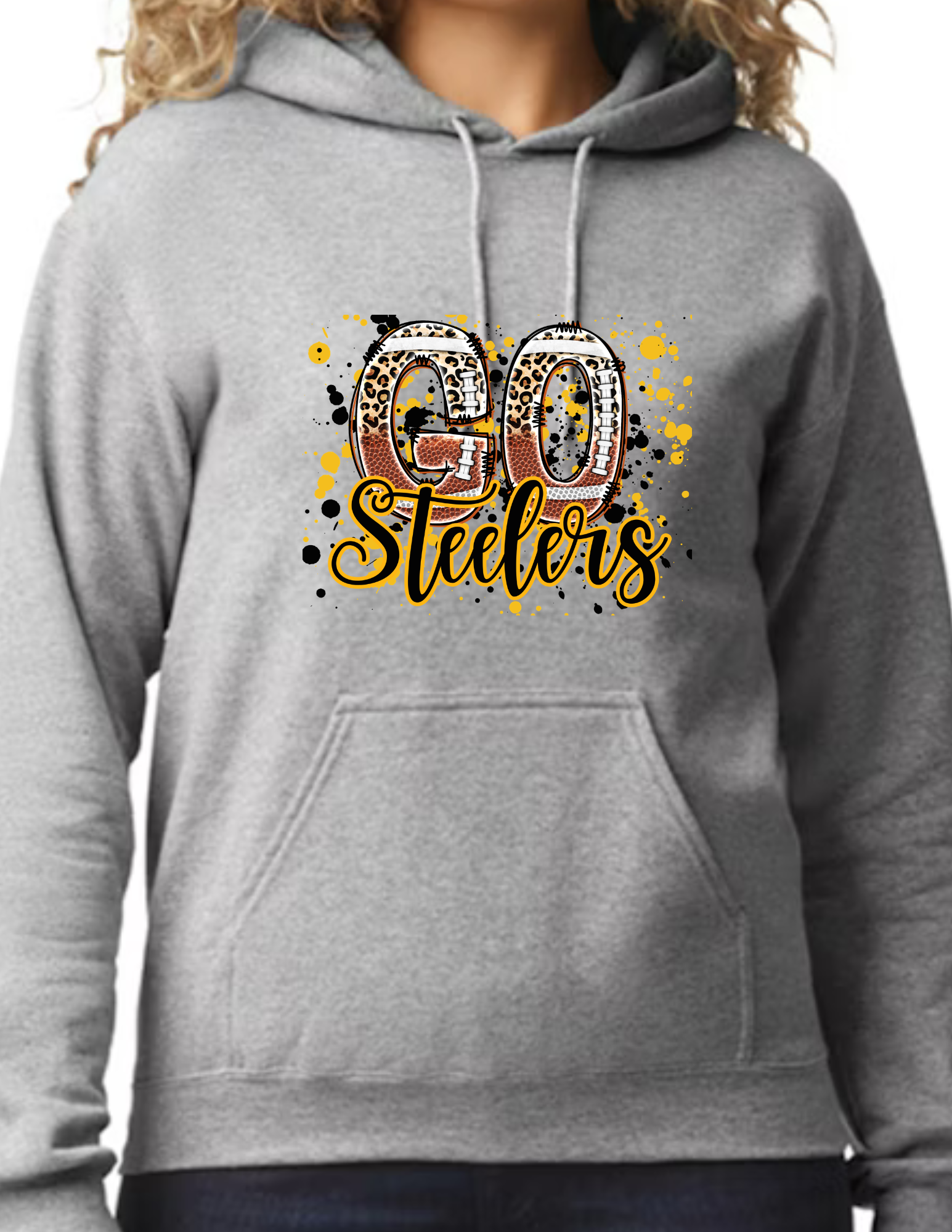 Go Steelers Spatter- Light Grey (CUSTOMIZED NAME ON BACK)