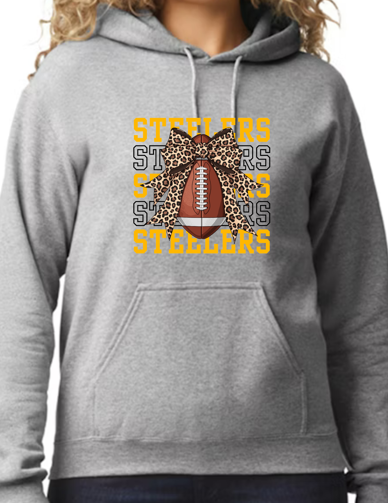 Steelers Football Bow- Light Grey