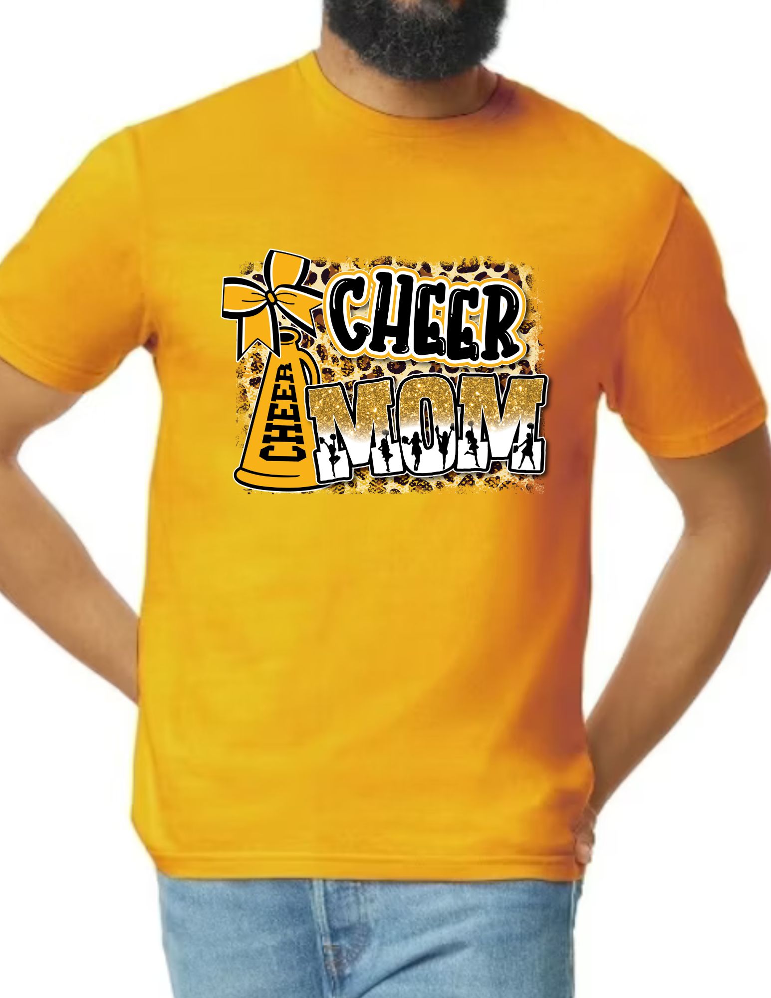 Cheer Mom Cheetah Print- Gold (CUSTOMIZED NAME ON BACK)
