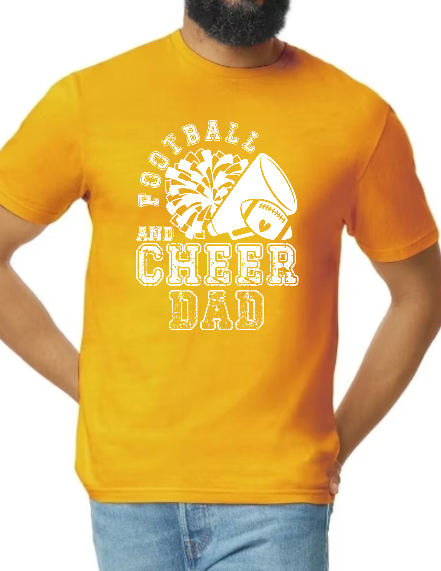 Football & Cheer Dad Throwback, White, Gold (CUSTOMIZED NAME ON BACK)