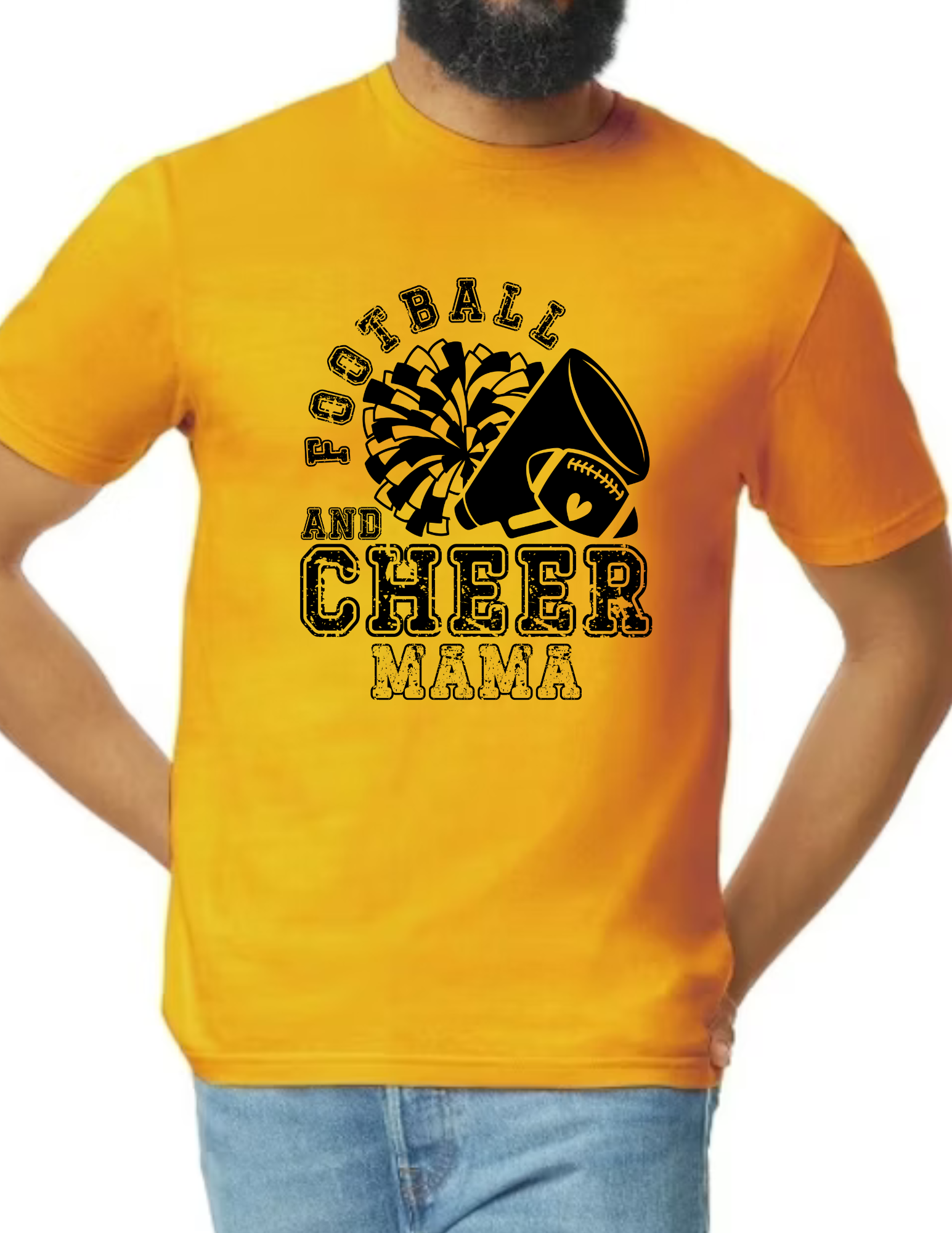 Football & Cheer Mom Throwback, Black- Gold (CUSTOMIZED NAME ON BACK)