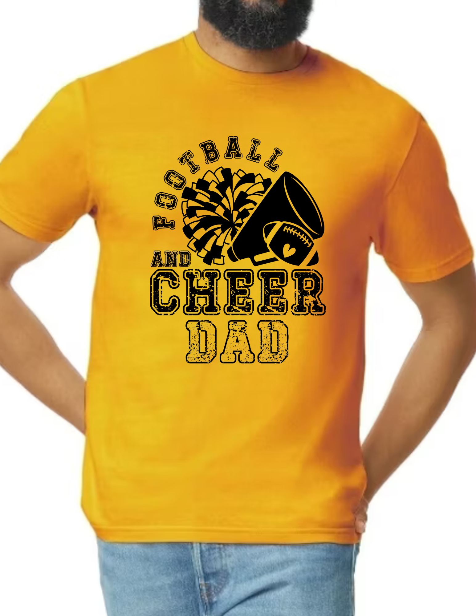 Football & Cheer Dad Throwback,  Black- Gold (CUSTOMIZED NAME ON BACK)
