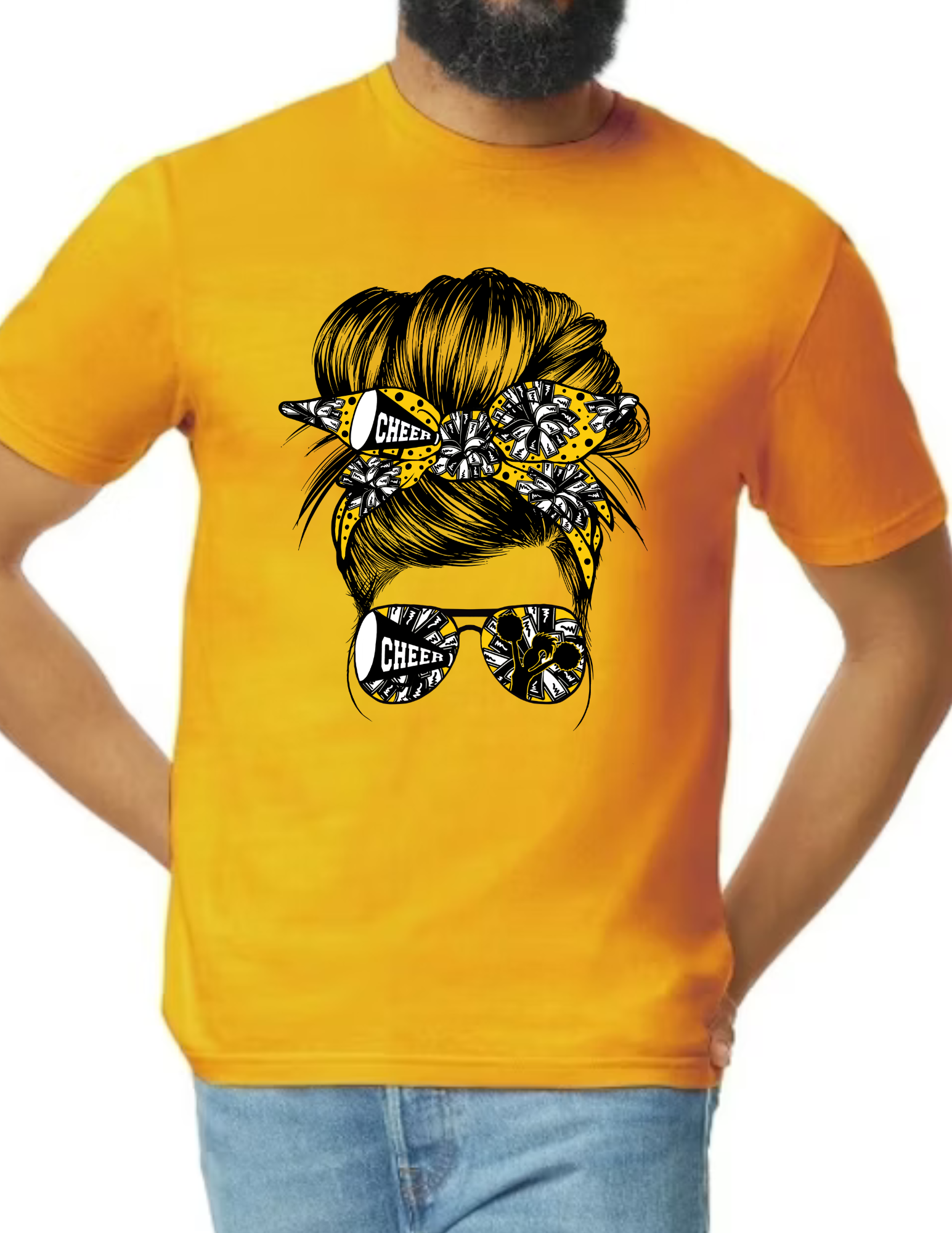 Cheer Mom Messy Bun- Gold