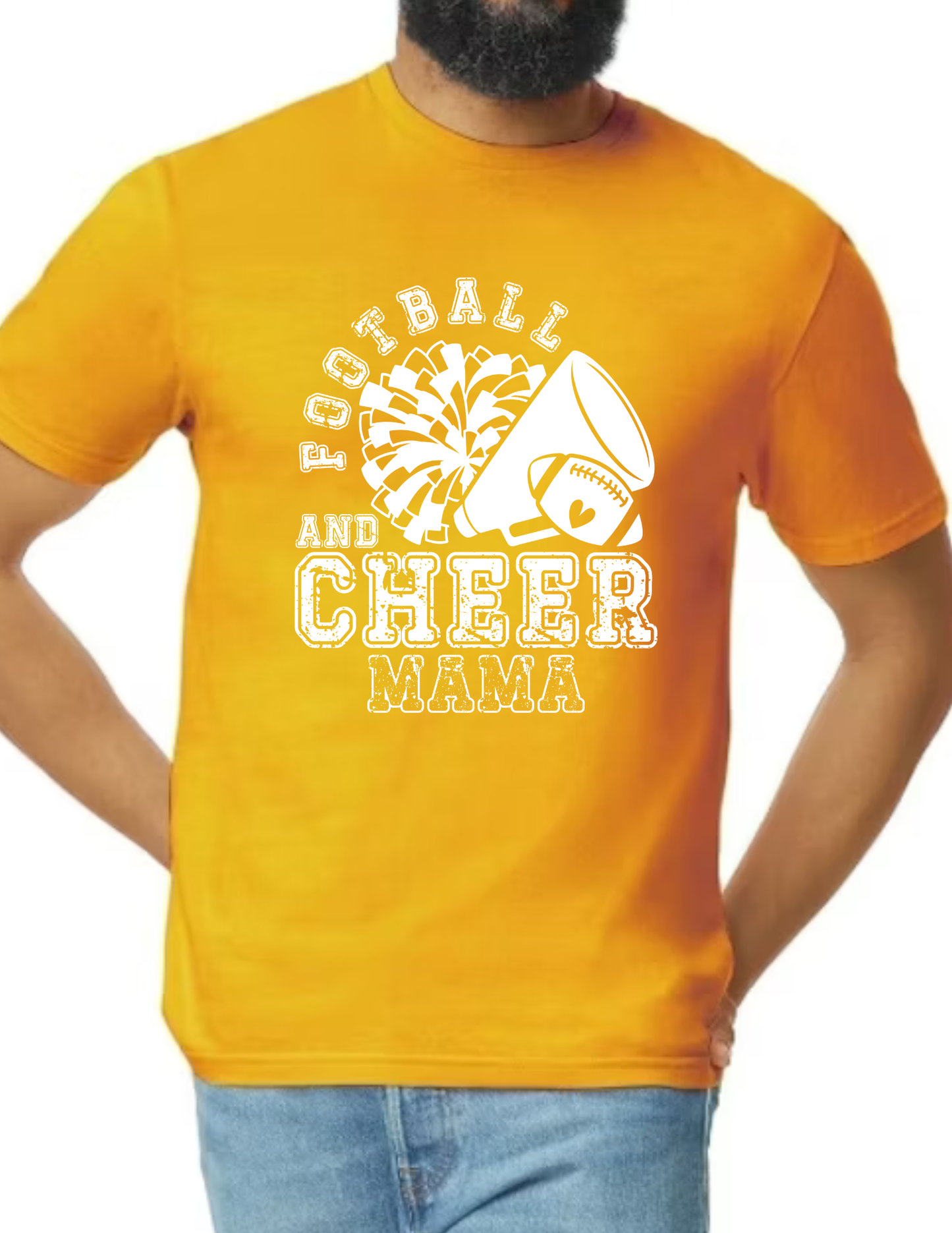 Football & Cheer Mom Throwback, White- Gold