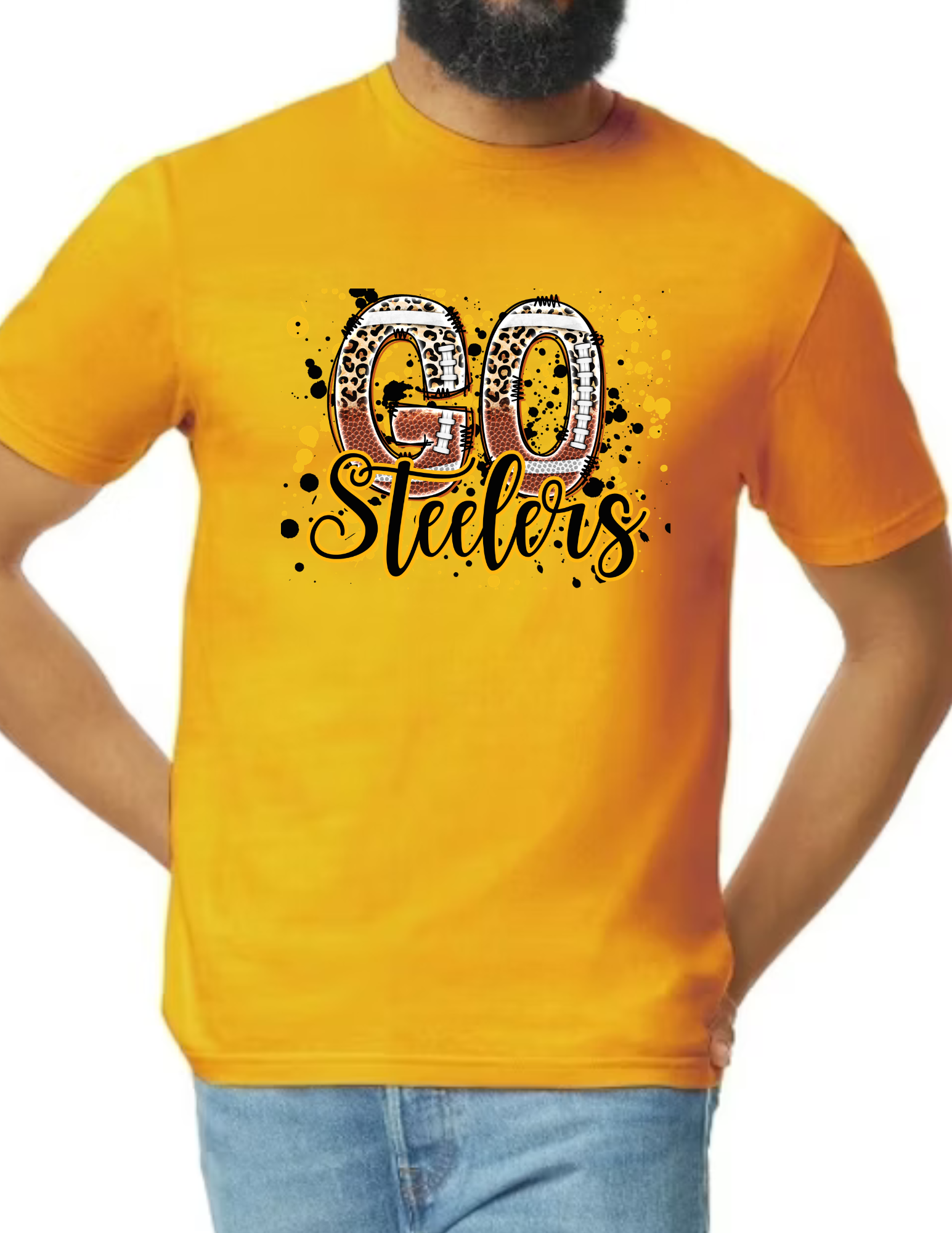 Go Steelers Spatter- Gold (CUSTOMIZED NAME ON BACK)