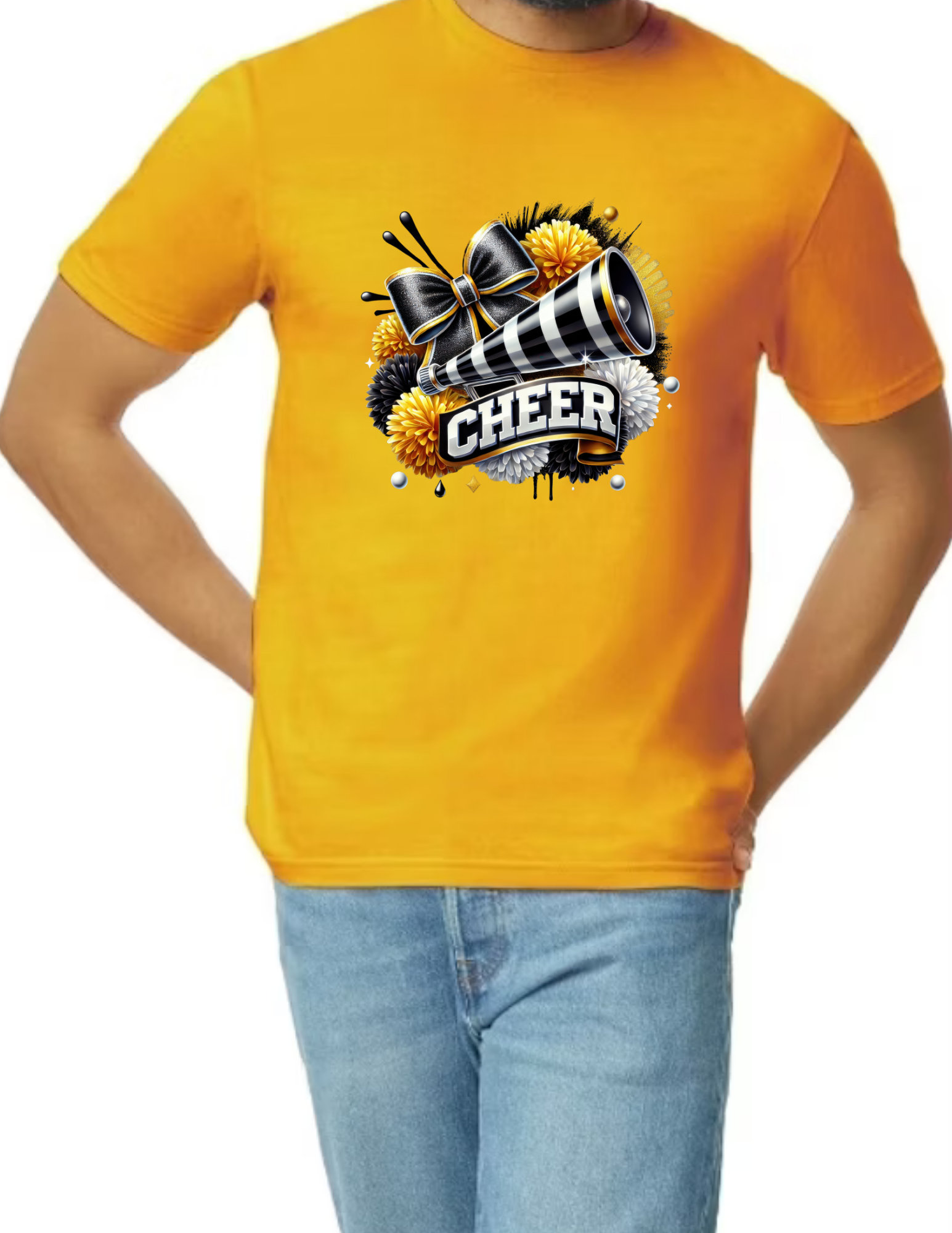 Cheer Cheerleading Design- Gold (CUSTOMIZED NAME ON BACK)