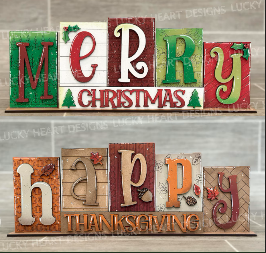 Christmas/Thanksgiving Reversable Word Block- DIY Blank