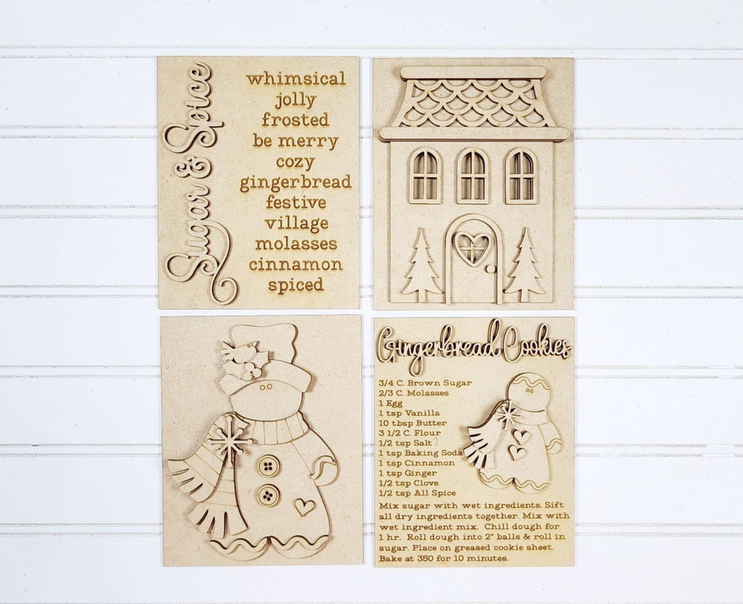 Victorian Gingerbread Christmas Sign Quad with Stands OR Frames- Paint Party Kit